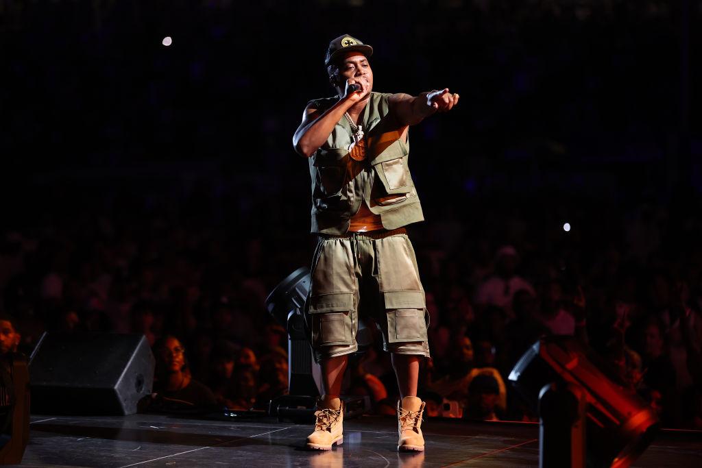 Nas performs during Hip Hop 50 Live at Yankee Stadium 