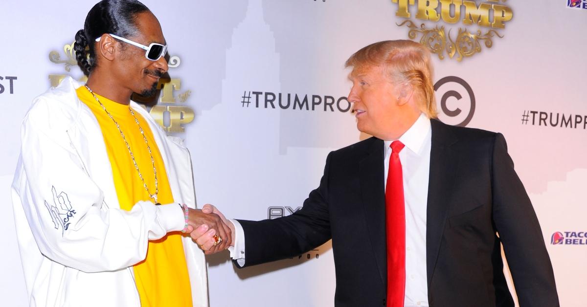 Snoop Dogg and Donald Trump share a handshake.