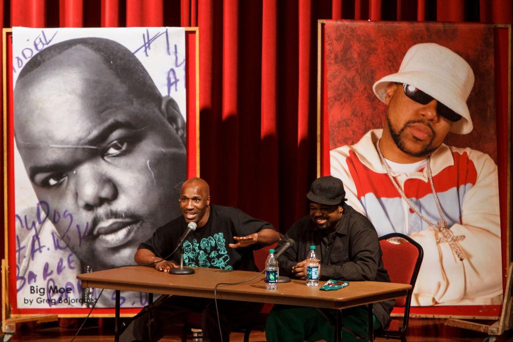 Willie D (left) and Ricky Royal speak during the Awready!: Houston Hip Hop Conference at the University of Houston.