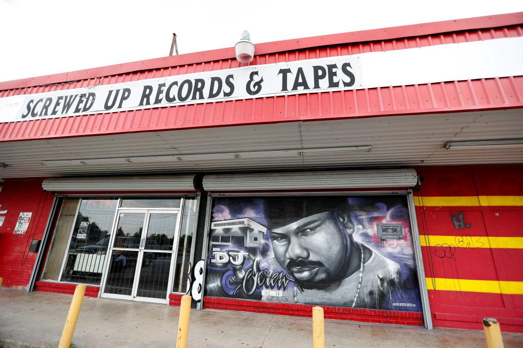 Exterior mural painting of DJ Screw at Screwed Up Records and Tapes in Houston