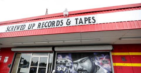 Exterior mural painting of DJ Screw at Screwed Up Records and Tapes in Houston