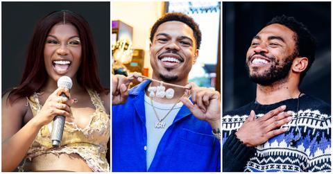 Doechii performs on the Coachella Stage during the 2023 Coachella Valley Music and Arts Festival on April 21, 2023 in Indio, California; Taylor Bennett backstage at the Summerfest Music Festival 2024 on June 21, 2024 in Milwaukee, Wisconsin; Kevin Abstract at the 2024 Governors Ball held at Flushing Meadows Corona Park on June 9, 2024 in Queens, New York.