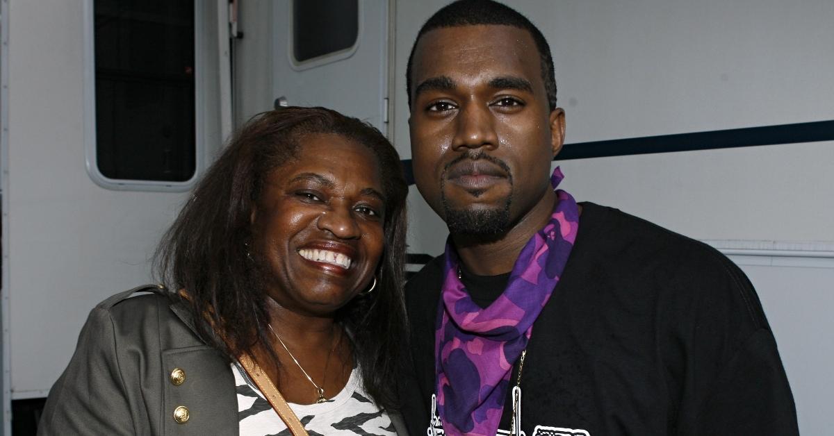 Kanye West (left) and his mom backstage during The Ellen DeGeneres Show Films the Second Annual "Ellen in the Park"