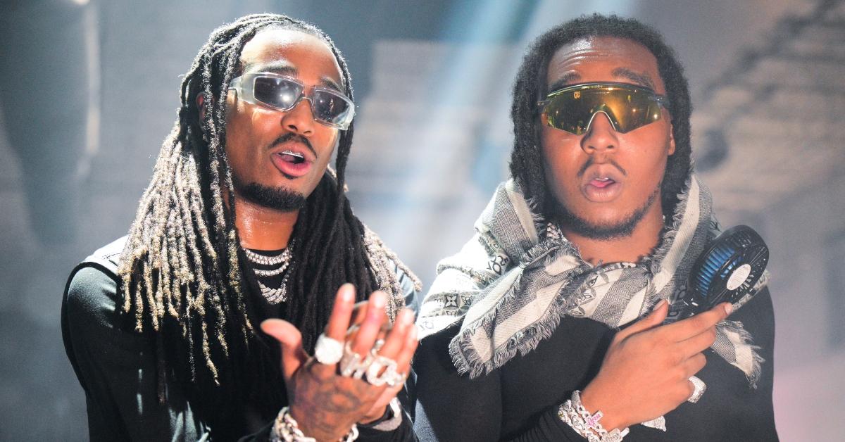 Quavo and Takeoff attend "Only Built for Infinity Links" Album Listening Party on October 4, 2022 in Atlanta, Georgia.