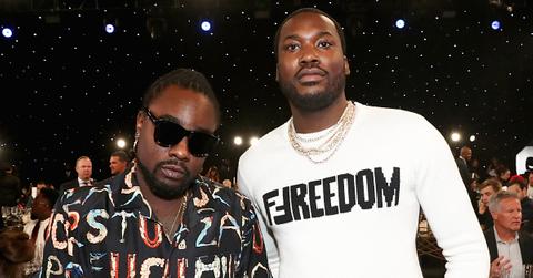 Wale (L) and Meek Mill attend the 2018 NBA Awards