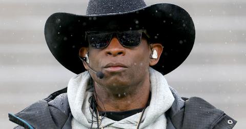 Deion Sanders of the Colorado Buffaloes watches as his team plays their spring game