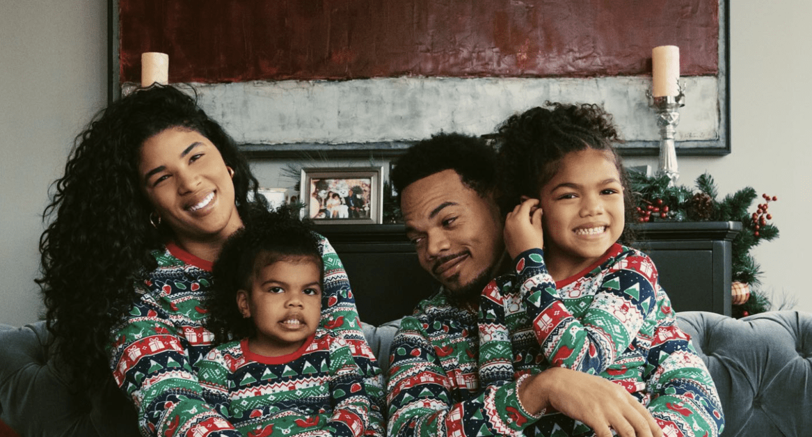 Chance the Rapper wears matching PJs with his wife, Kirsten Corley Bennett, and two daughters.