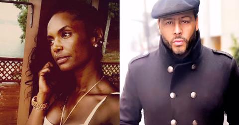 (left) Kim Porter posing in a photo looking off-camera (right) Al B. Sure posing in a coat outside