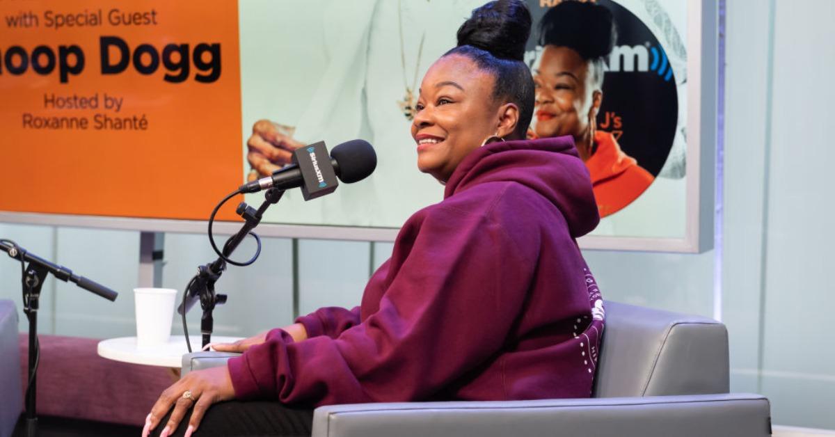 Roxanne Shante speaks on SiriusXM's Rock The Bells Radio at The SiriusXM Studios on October 26, 2021 in New York City.