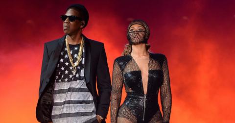 Jay-Z and Beyonce perform during the "On The Run Tour: Beyonce And Jay-Z" at MetLife Stadium