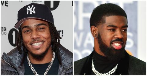 AJ Tracey attends BBC Radio 1 Out Out! Live 2021 at Wembley Arena on October 16, 2021 in London, England; Tion Wayne attends The BRIT Awards 2022 at The O2 Arena on February 08, 2022 in London, England.