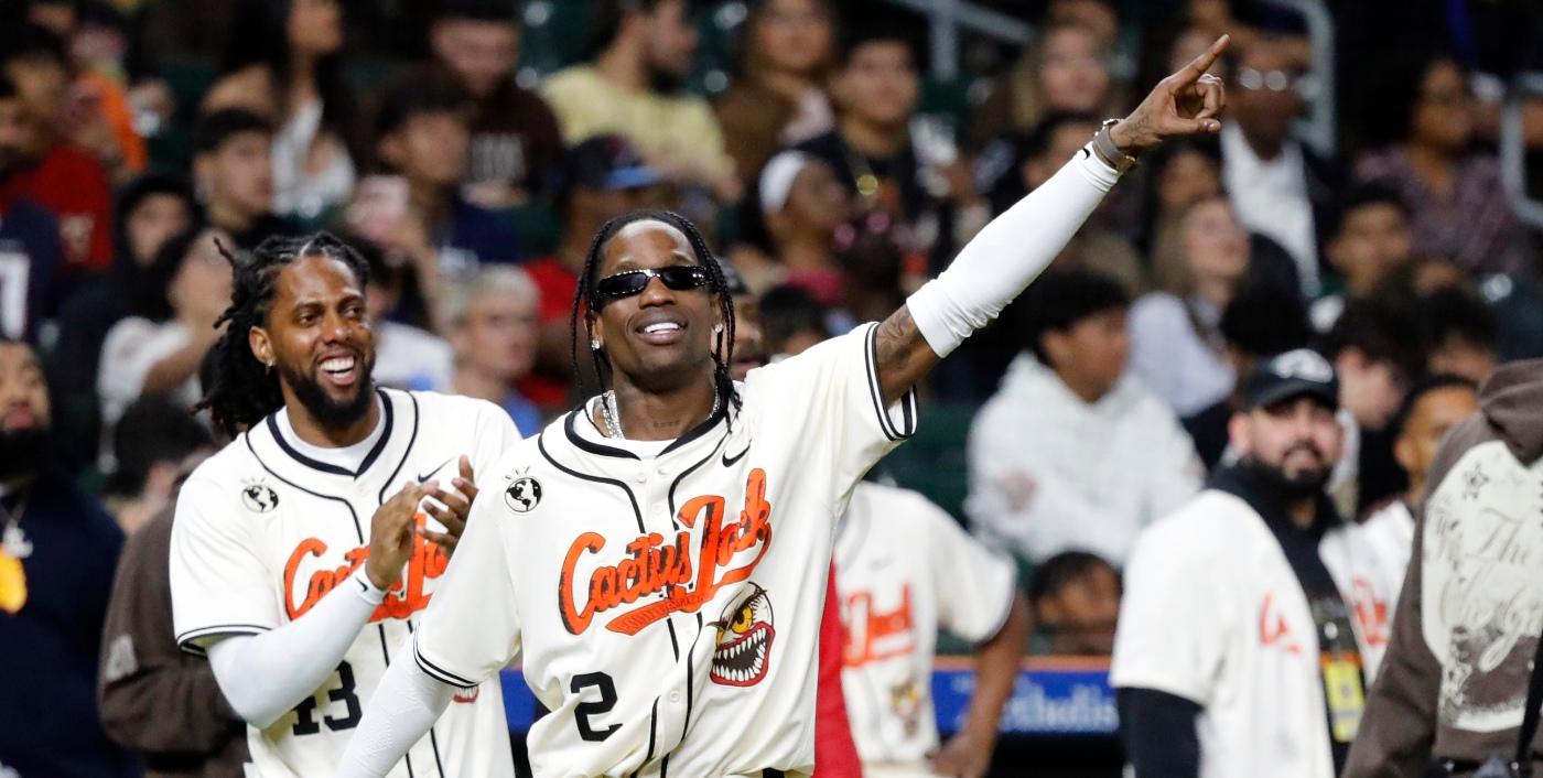 travis scott during the cactus jack hbcu celebrity softball classic