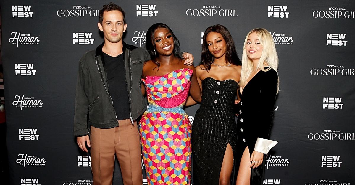 (L-R) Eli Brown, Grace Duah, Savannah Lee Smith and Emily Alyn Lind attend the "Gossip Girl" Season 2 Newfest screening.