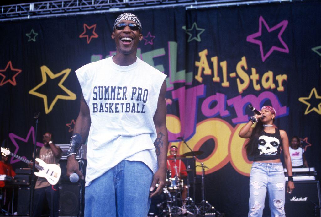 Raphael Saadiq (L) and Dawn Robinson of Lucy Pearl perform during KMEL All-Star Jam at Shoreline Amphitheatre