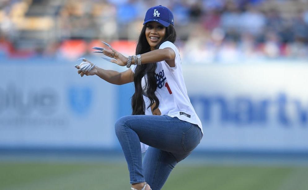 saweetie first pitch dodgers game