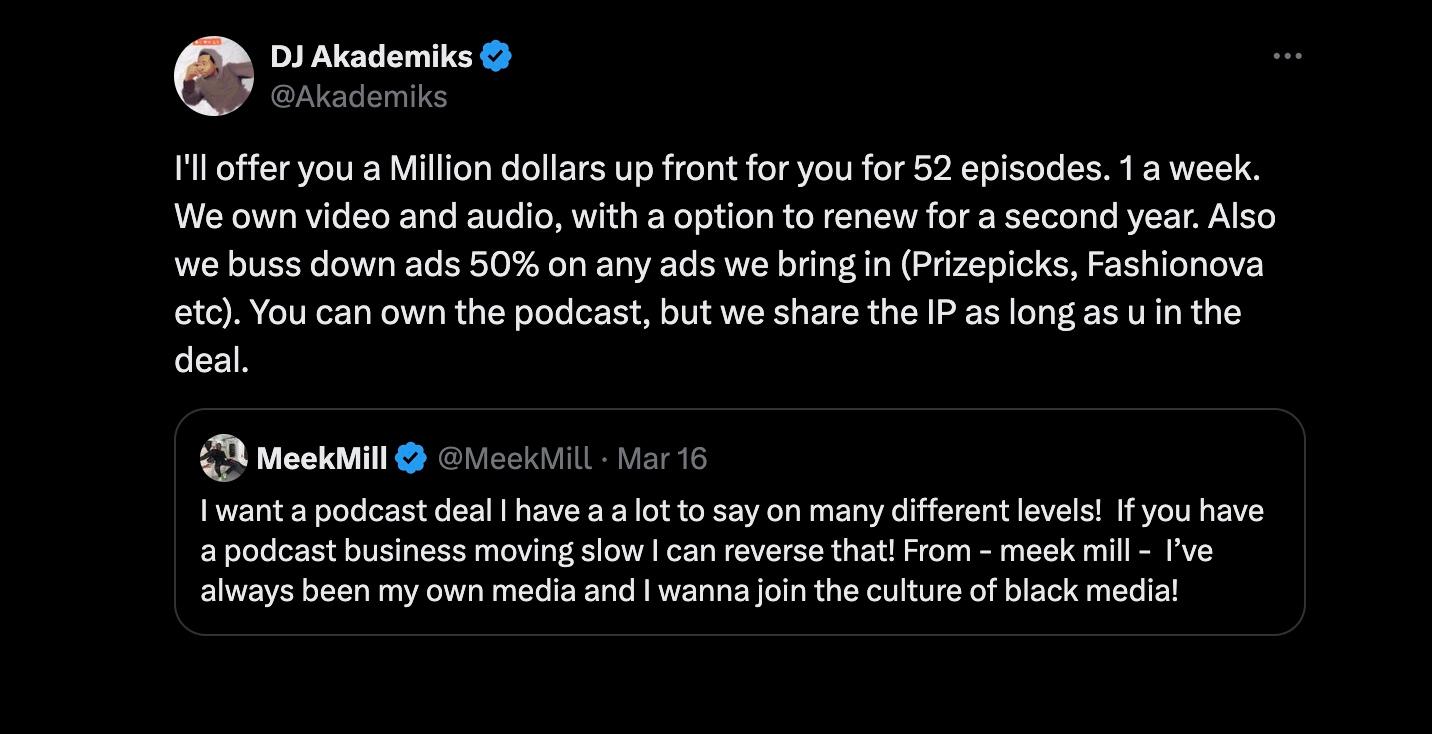 akademiks tweets at meek mill