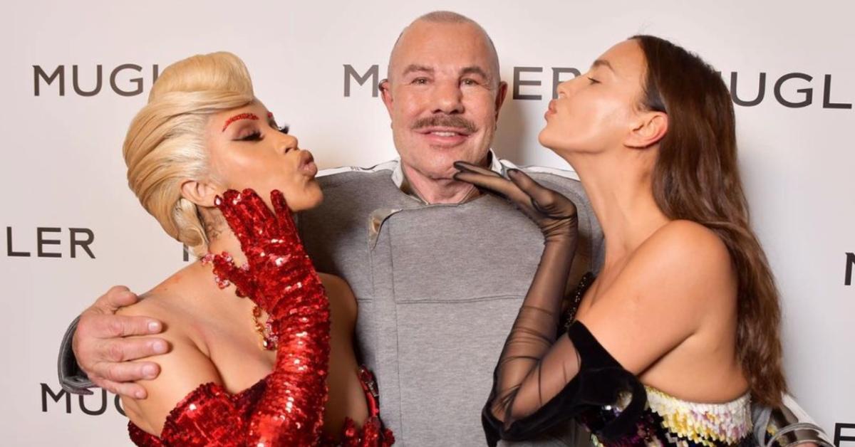 Thierry Mugler poses with Cardi B and another model.