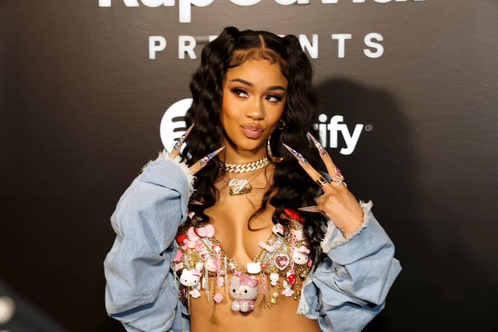 Saweetie attends the Spotify and Hulu "RapCaviar Presents" premiere celebration in West Hollywood, California. 