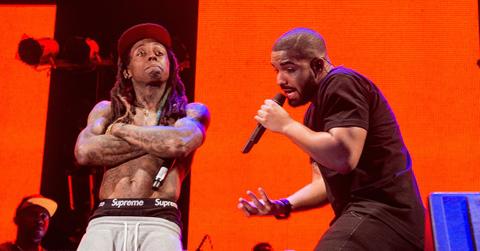 Rapper Lil Wayne and Drake perform during Lil Weezyana Festival at Champions Square