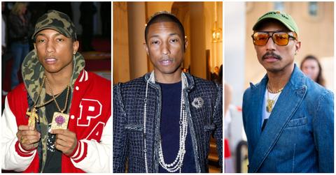 Pharrell Williams during The 2004 Brit Awards; Singer Pharrell Williams attends the "Chanel Collection des Metiers d'Art 2016/17 : Paris Cosmopolite"; Pharrell Williams is seen outside Sacai fashion show during the Womenswear Spring/Summer 2024 as part of Paris Fashion Week.