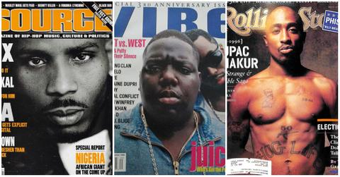 DMX covers ‘The Source’ (January 1999);Biggie Smalls and Puff Daddy cover ‘VIBE’ (September 1996); Tupac Shakur covers ‘Rolling Stone’ (October 1996).