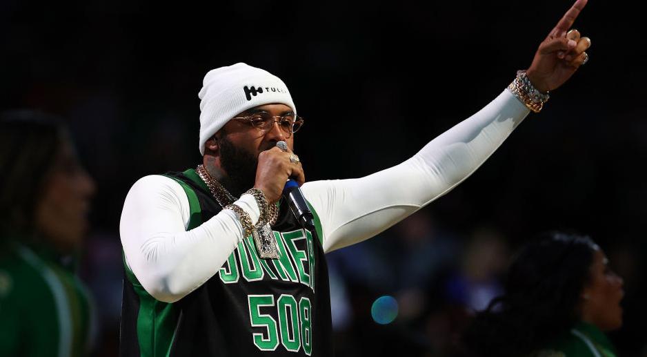 rapper joyner lucas performs at halftime in game six of the  nba finals