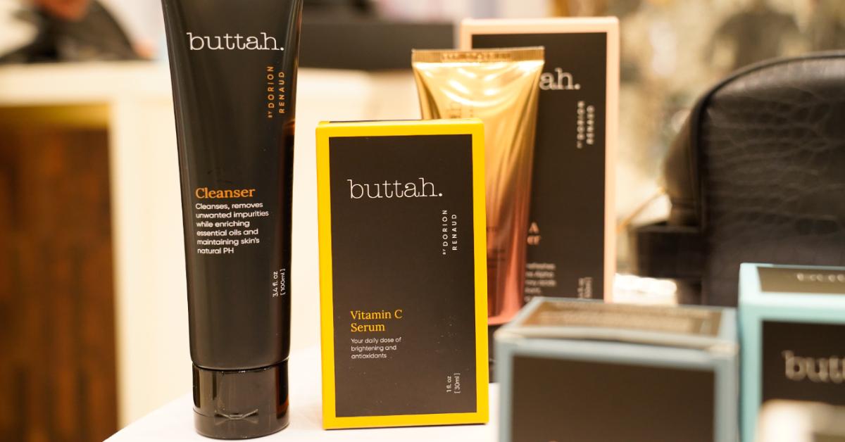 Close-up of beauty products at Dorion Renaud Launches Buttah Skin at Macy's.