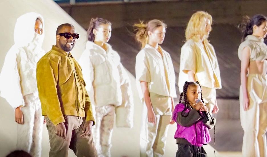 Kanye West and daughter North West attends the "Yeezy Season 8" show as part of the Paris Fashion Week Womenswear Fall/Winter 2020/2021 on March 02, 2020 in Paris, France.