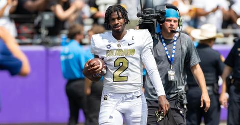 Colorado Buffaloes quarterback Shedeur Sanders (#2) walks off the field during the college football game between the Colorado Buffaloes and TCU Horned Frogs