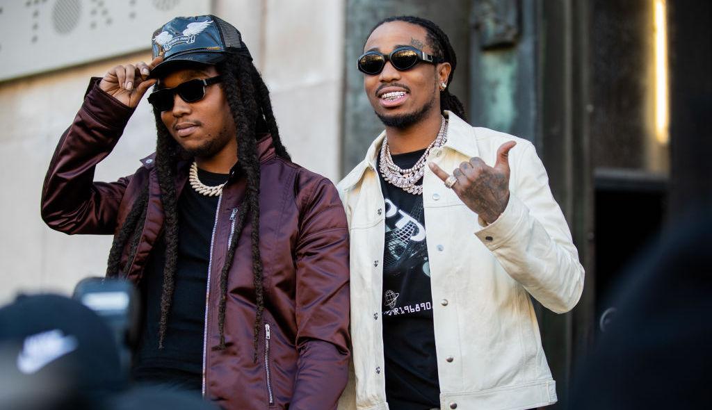 Takeoff and Quavo of Migos are seen outside Rick Owens during Paris Fashion Week