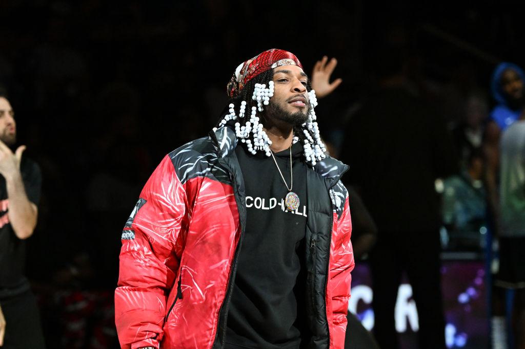 Armani White performs during the Dallas Mavericks and the Atlanta Hawks at State Farm Arena