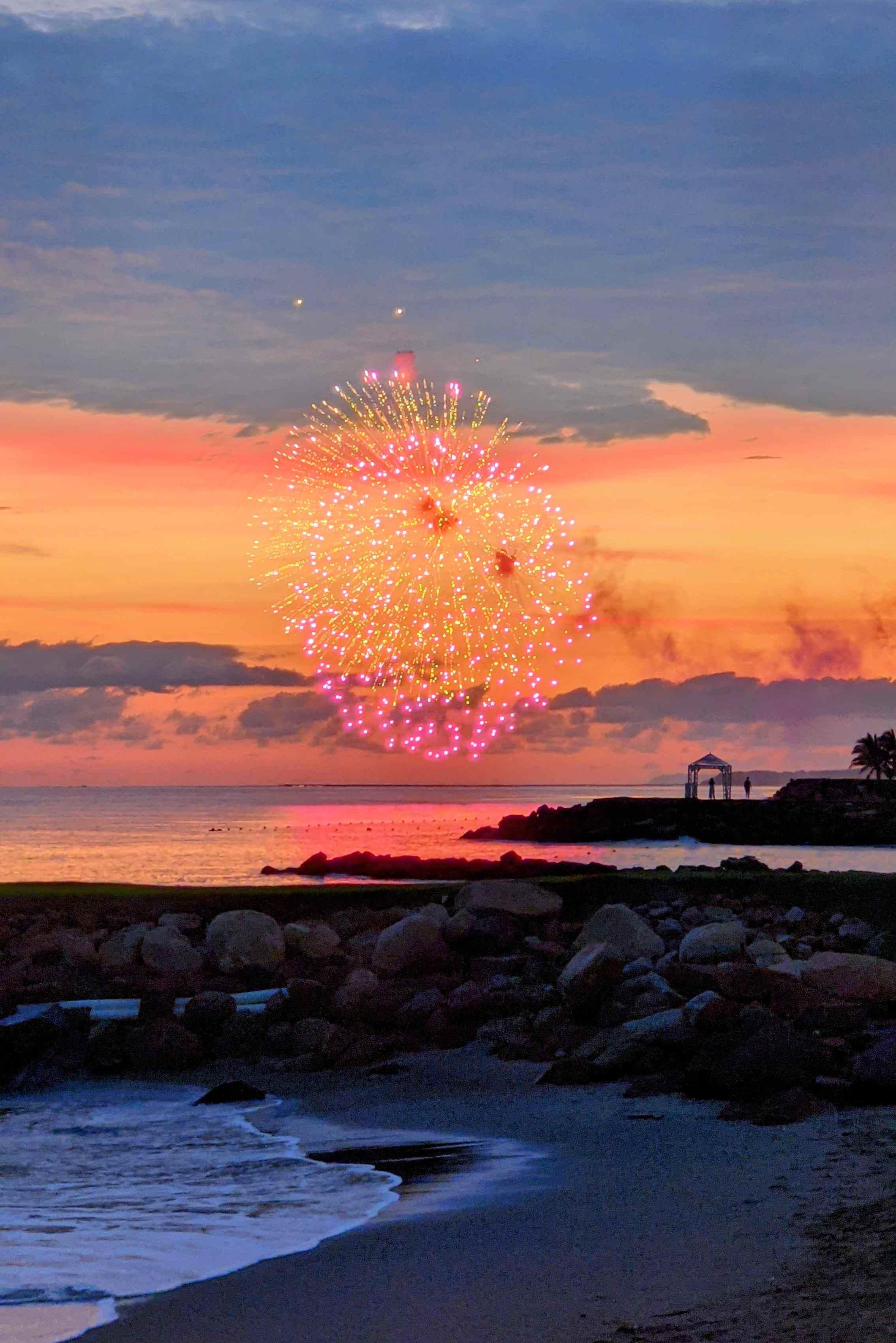 fireworks from beach at westin