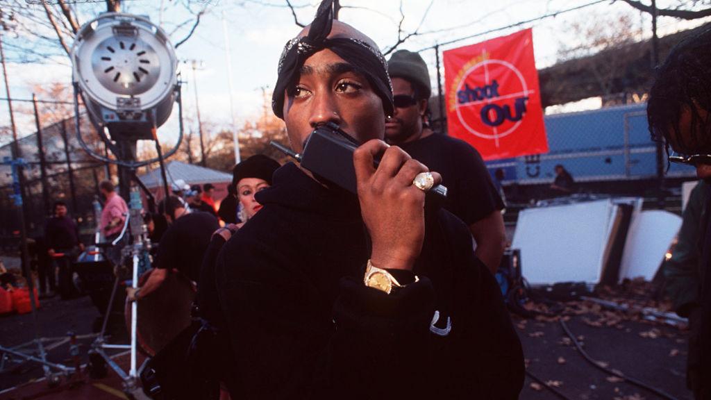 American rapper Tupac Shakur on the set of "Above the Rim" in Harlem. 