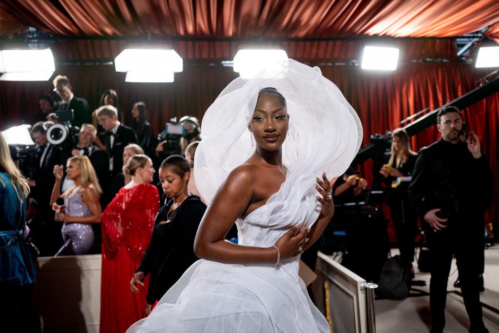 Tems attends the 95th Annual Academy Awards in Hollywood, California