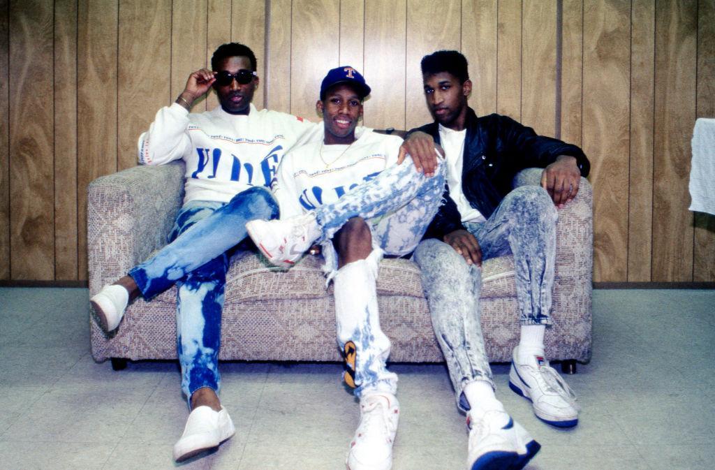 Tony! Toni! Toné! poses for photos backstage after their performance during the WGCI-FM ‘Power Fest ’88’ concert at Navy Pier in Chicago, Illinois in August 1988