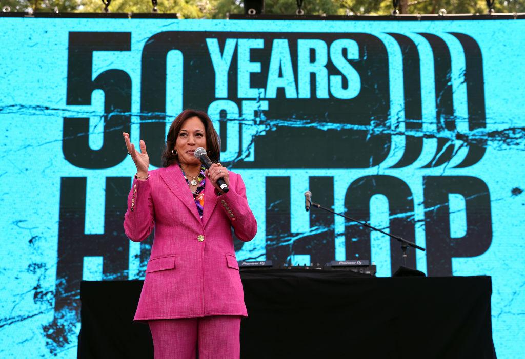 U.S. Vice President Kamala Harris delivers remarks at an event celebrating the 50th anniversary of hip-hop