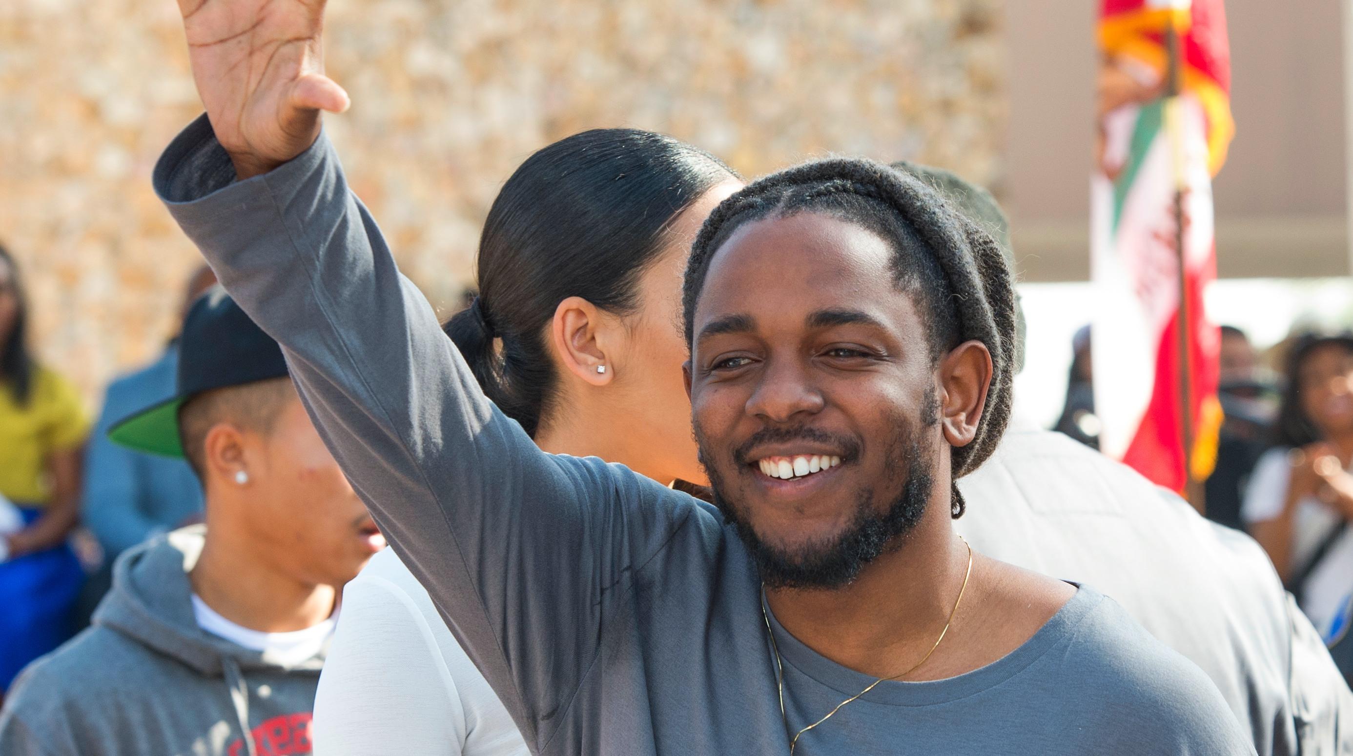 rapper kendrick lamar attends the ceremony honoring him with the keys of the city of compton