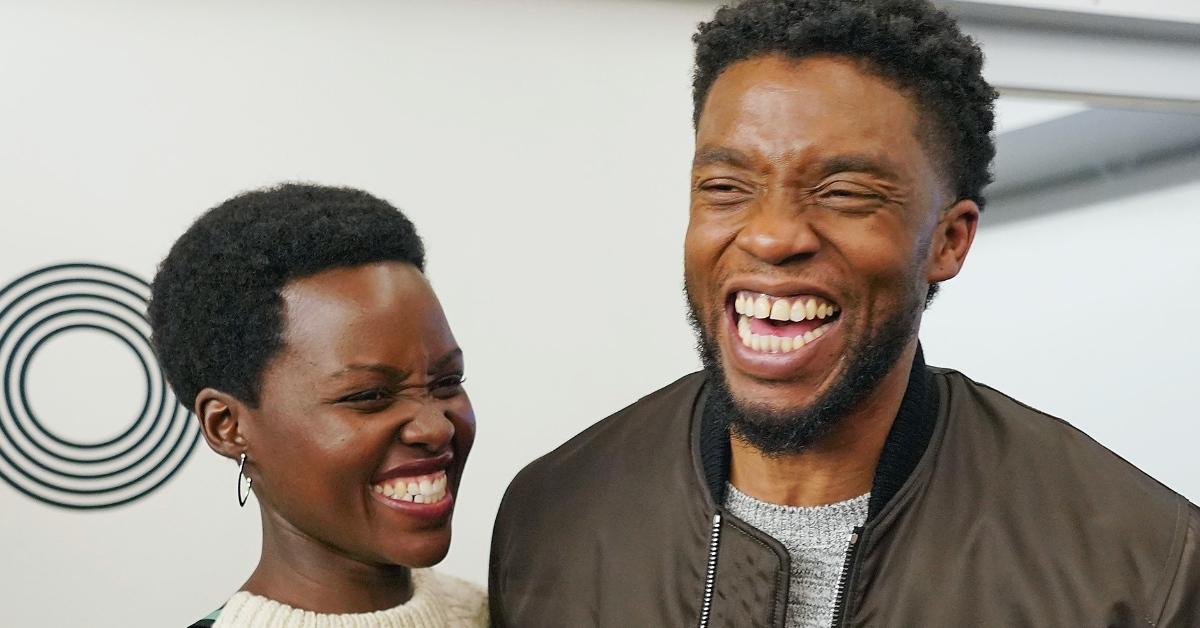 black panther stars lupita nyongo and chadwick boseman backstage at the apollo theater