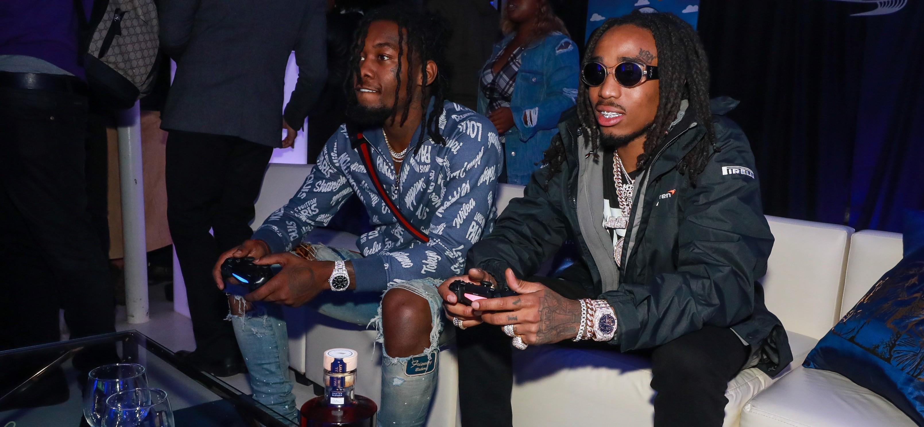 Offest (L) and Quavo play XBOX at the H.O.M.E. by Martell event.