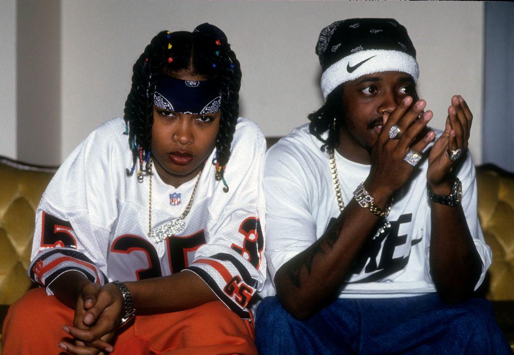  Rapper Da Brat (aka Shawntae Harris) and Jermaine Dupri appear in a portrait taken backstage when they perform at The Manhattan Center on July 10, 1994