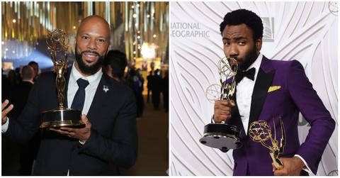r Donald Glover arrives at the FOX Broadcasting Company, Twentieth Century Fox Television, FX and National Geographic 69th Primetime Emmy Awards; Common attends the 2017 Creative Arts Emmy Awards Creative Arts Ball.