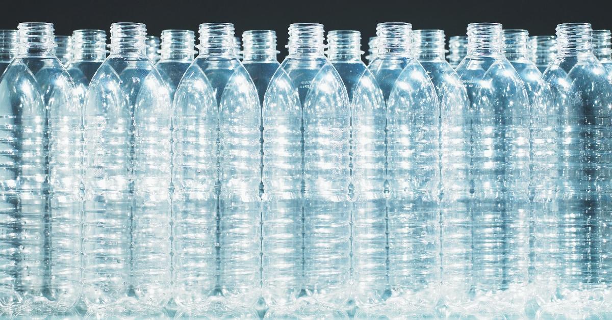 rows of plastic water bottles lined up