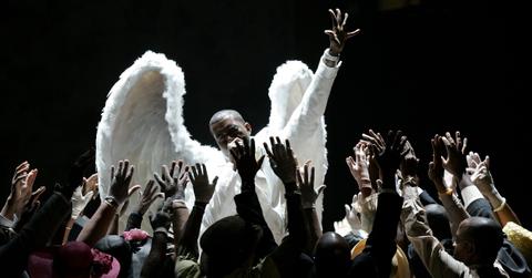Singer Kanye West performs "Jesus Walks" on stage during the 47th Annual Grammy Awards at Staples Center February 13, 2005 in Los Angeles, California.