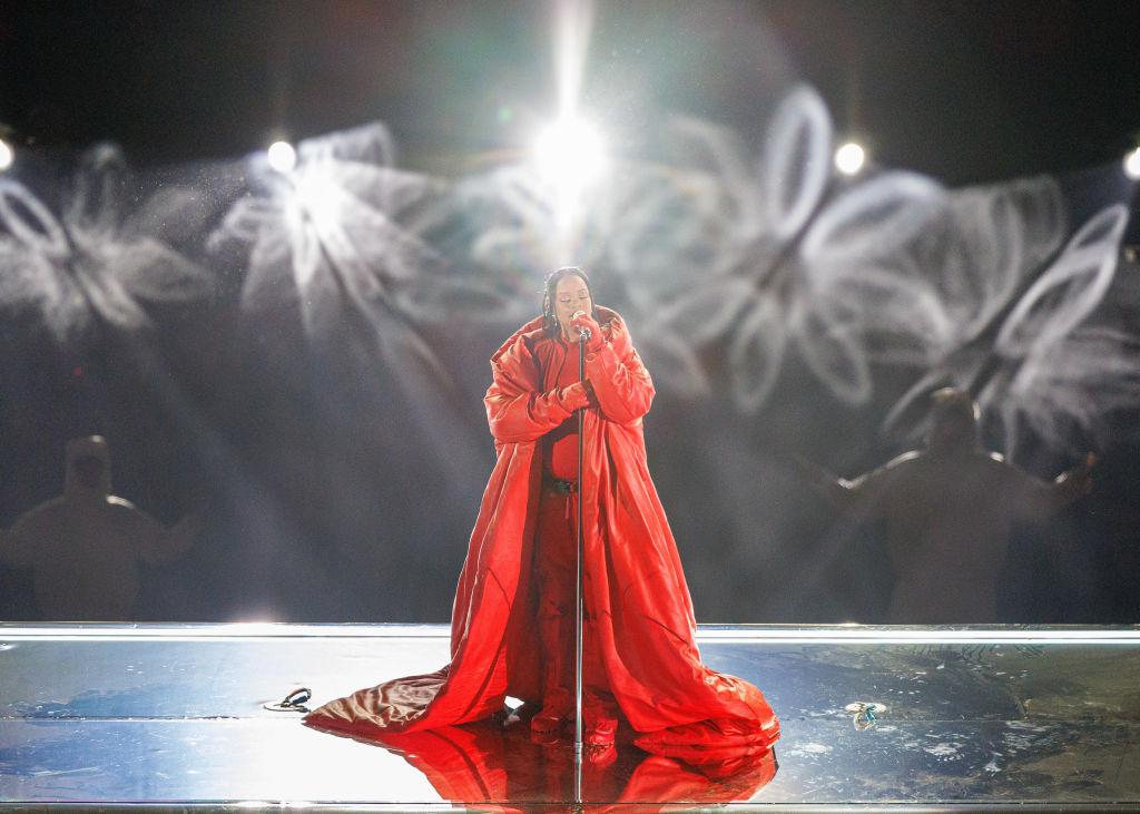 Rihanna performs at halftime during Super Bowl LVII between the Philadelphia Eagles and the Kansas City Chiefs 