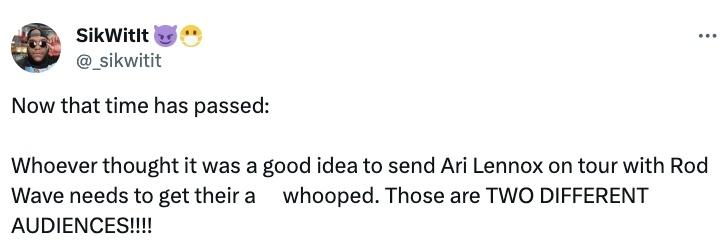ari lennox and rod wave tour tweet