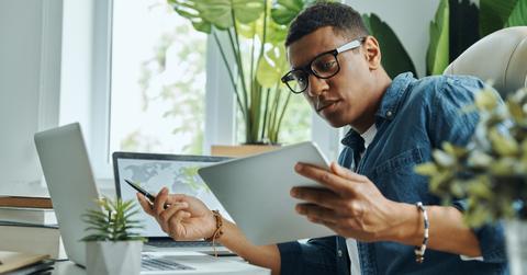 black man working on computer