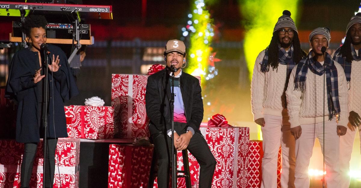 Chance the Rapper, accompanied by Howard University Afro Blue Vocal Jazz Ensemble, performs at the 94th Annual National Christmas Tree lighting ceremony at the Ellipse near the White House, in Washington on December 1, 2016.