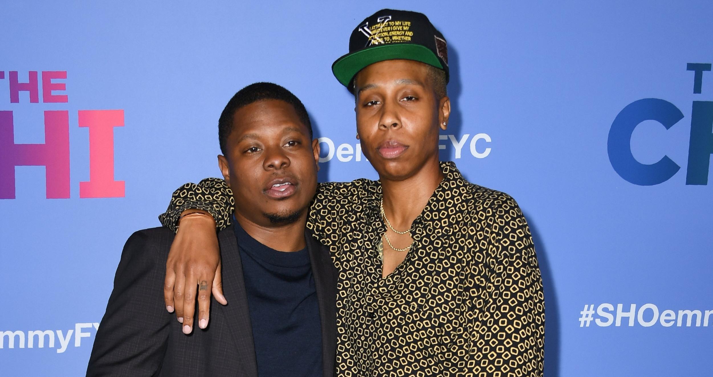 lena waithe r and actor jason mitchell l arrive for showtimes the chi emmy fyc red carpet