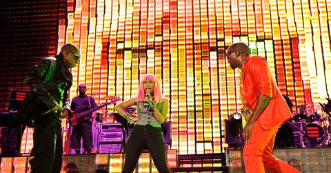 Jay-Z, Kanye West and Nicki Minaj perform at Yankee Stadium in New York, New York.