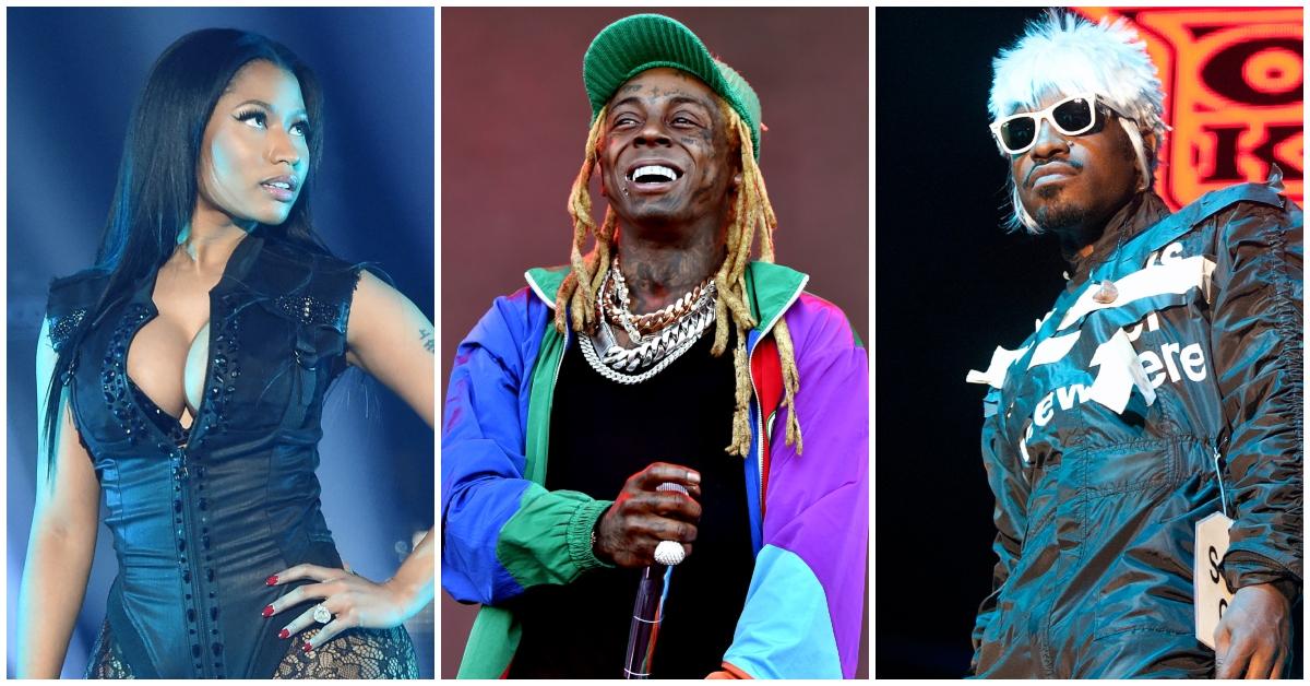 Rapper Nicki Minaj performs onstage during TIDAL X: 1020 Amplified by HTC at Barclays Center of Brooklyn; Lil Wayne performs onstage during the 2019 Outside Lands Music And Arts Festival at Golden Gate Park; Andre 3000 of Outkast performs during Austin City Limits Music Festival.